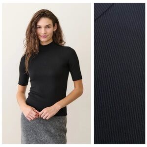 Marine Layer Black Lexi Rib Mock Neck Top Small